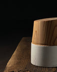 White linseed oil paint brushed on wooden block. Plastic-Free. Solvent-Free.
