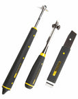 This Window Tool Kit comes equipped with a Putty Scraper, Boomerang Scraper, and putty chisel.