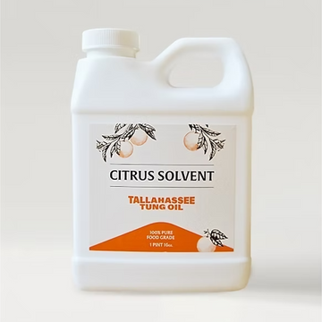 Container of Citrus Solvent from Tallahassee Tung Oil on white background.
