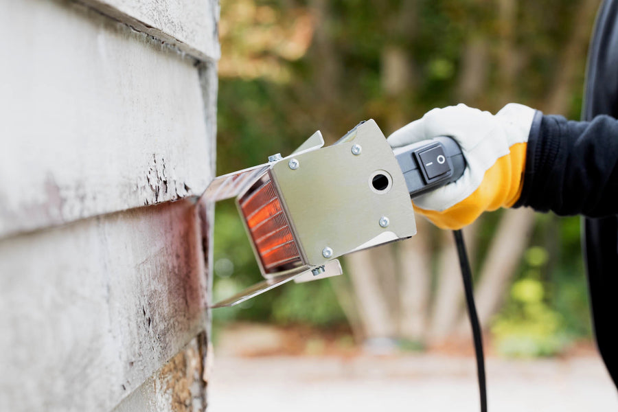 Paint stripping made easy with the Speedheater infrared Rapid Slim. Used for removing paint on old siding and more. 