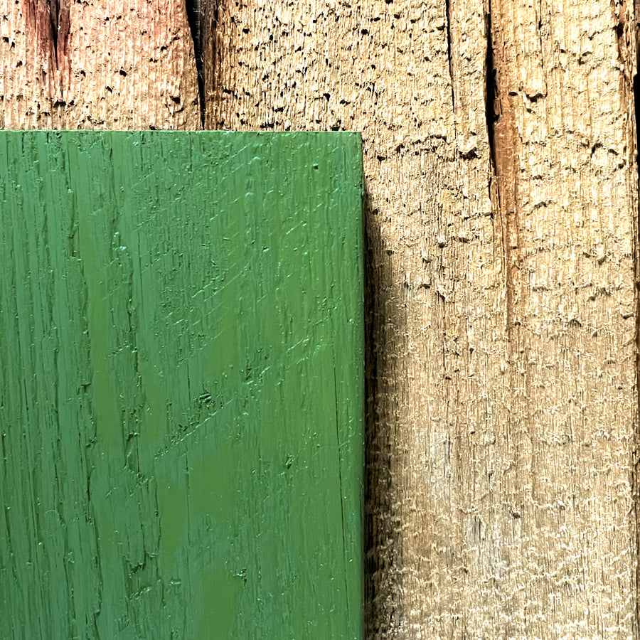 Chrome oxide green paint on rough sawn board